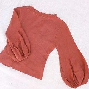 Puffed Sleeve Brown Sweater Top